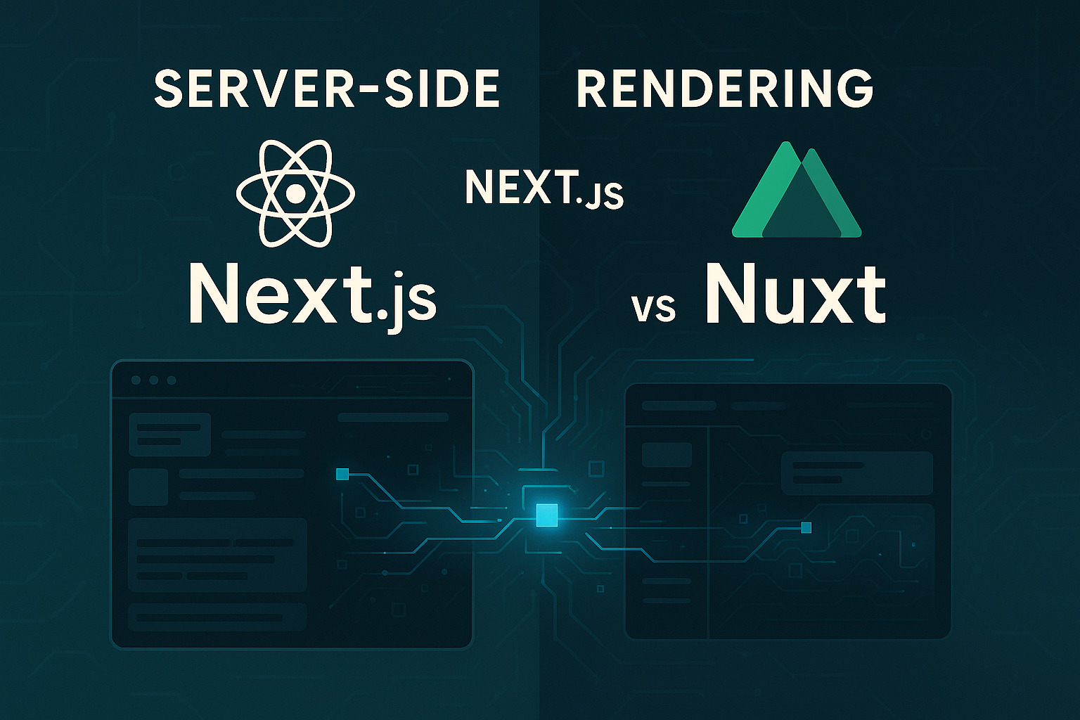 Featured image for article: Serverseitiges Rendering: Next.js vs Nuxt